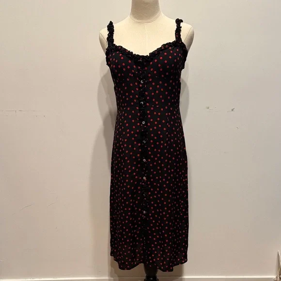 Realisation Par The Juliet - Italia Spot Black Midi Dress Red Polka Dots Medium - Picture 5 of 8